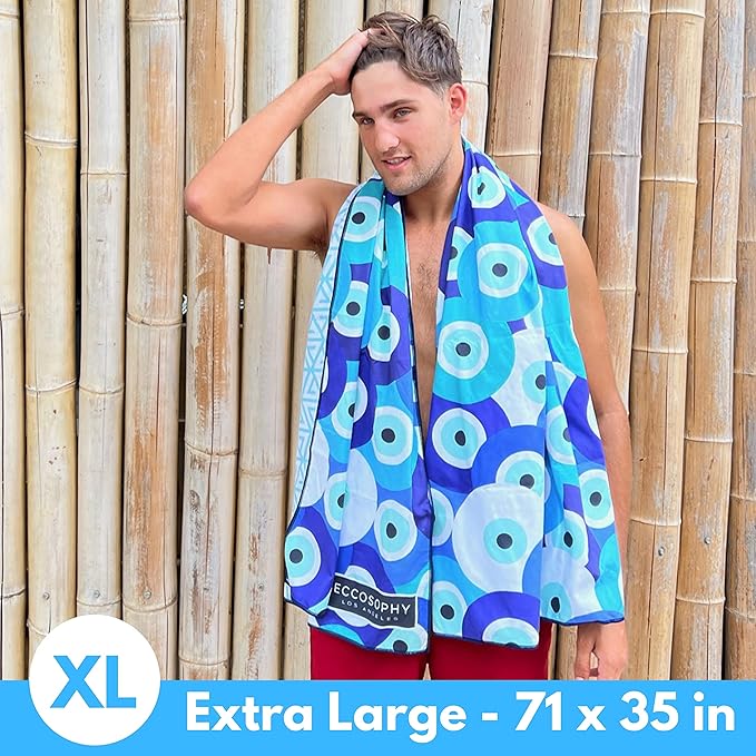 ECCOSOPHY Microfiber Beach Towel - Sand Free Towels are Quick Dry, Light Weight, Super Absorbent - Perfect Pool, Travel, Cruise, Camping Essentials - Oversized Extra Large for Adults 71x35 in-GravixFit