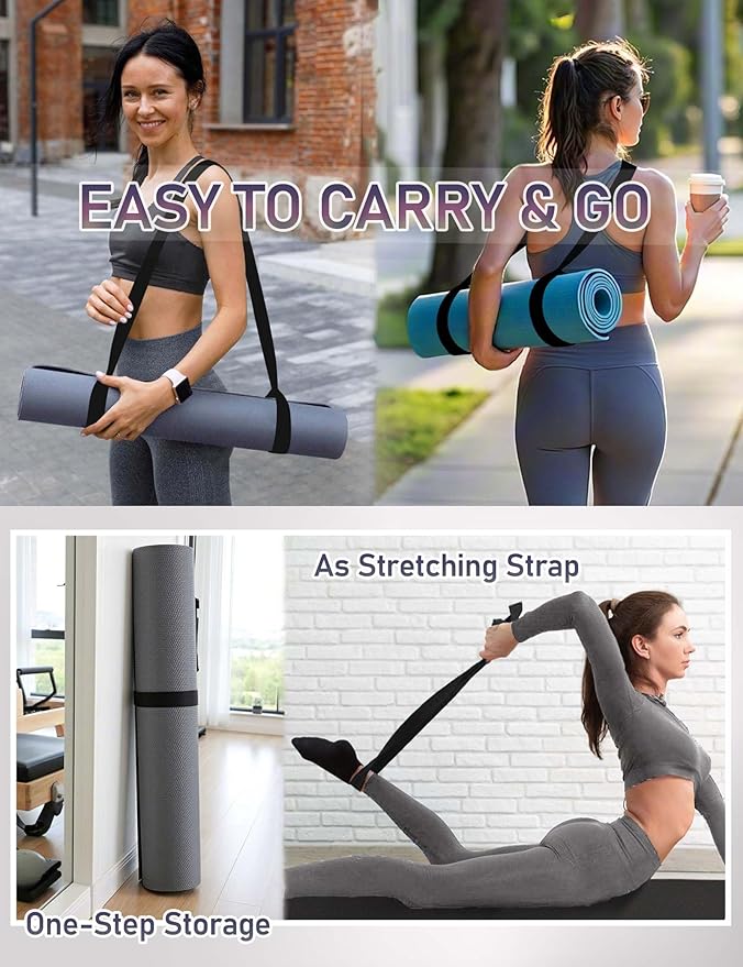 MRZZATA Yoga Mat Carrier Strap Long - Adjustable Thick and Wide Strap for Carrying Mat or Stretching, Black-GravixFit