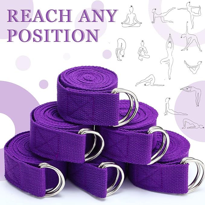 6 Pcs Yoga Strap for Stretching 8 Ft Yoga Exercise Adjustable Straps Bands with Safe Adjustable D Ring Buckle for Pilates Gym Workouts Fitness Improves Sitting Posture-GravixFit