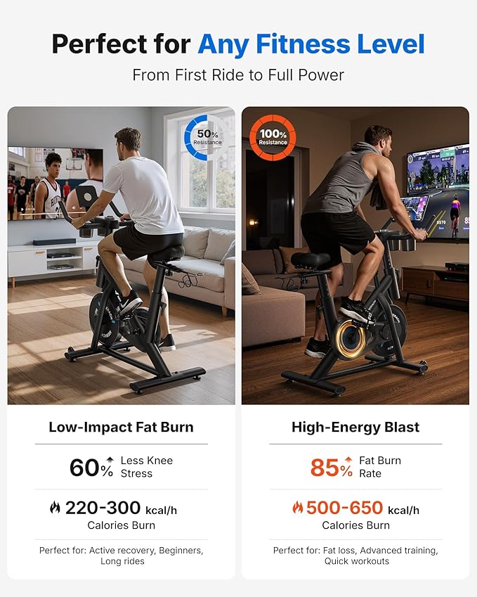 MERACH Exercise Bike, Brake Pad Stationary Bike with Exclusive App, Low Noise Indoor Cycling Bike with 300lbs Weight Capacity, Tablet Mount and Fitness Courses for Weight Loss-GravixFit