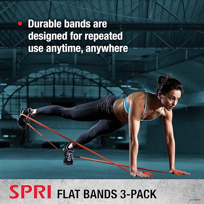SPRI Flat Bands 3-Pack - Resistance Band Kit Set with 3 Levels of Resistance - Exercise Bands for Strength Training, Flexibility, & Body Workout - Versatile Fitness Tool - Light, Medium, and Heavy-GravixFit