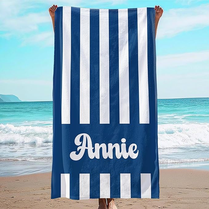 JML Personalized Beach Towel with Name, Custom Cabana Stripe Beach Towel, Customized Microfiber Pool Towel, Quick Dry & Absorbent Swim Towel for Adult,Mother's Day, Birthday, Summer Holiday,Vacation-GravixFit