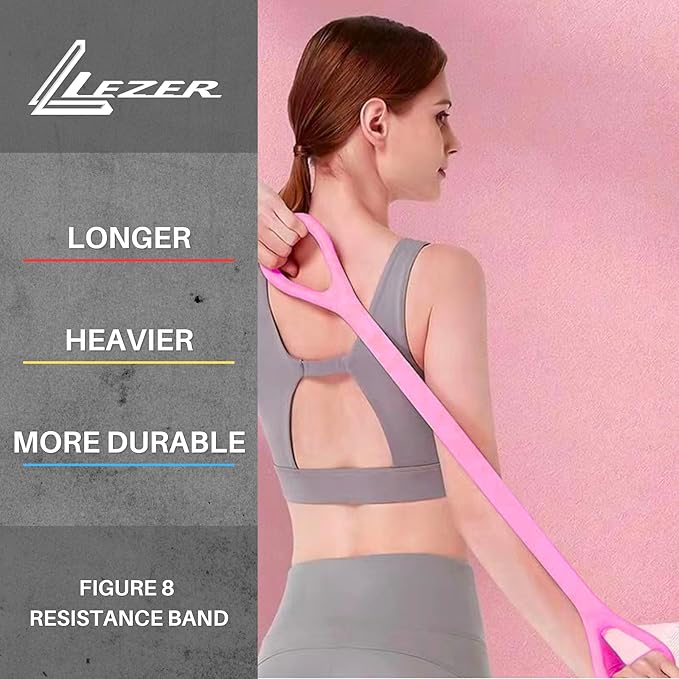 LEZER Figure 8 Resistance Band, Fitness Elastic Rope, Execrise Workout for Arm, Back, Chest and Shoulder, Yoga, Pilates, Stretching, Physical Therapy Equipment-GravixFit