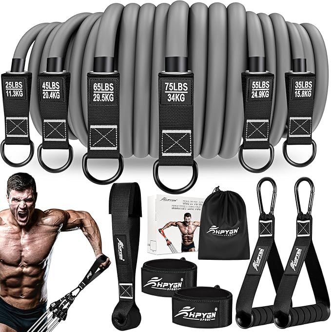 HPYGN Resistance Bands, Heavy Exercise Bands with Handles, Fitness Bands for Working Out, Workout Bands for Men, Weight Bands Set for Muscle Training, Strength, Slim, Yoga, Home Gym Equipment-GravixFit