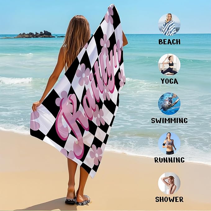 JML Personalized Beach Towel with Name, Custom Flower Beach Towel, Customized Microfiber Pool Towel, Quick Dry & Absorbent Swim Towel for Adult,Mother's Day, Birthday, Summer Holiday,Vacation-GravixFit