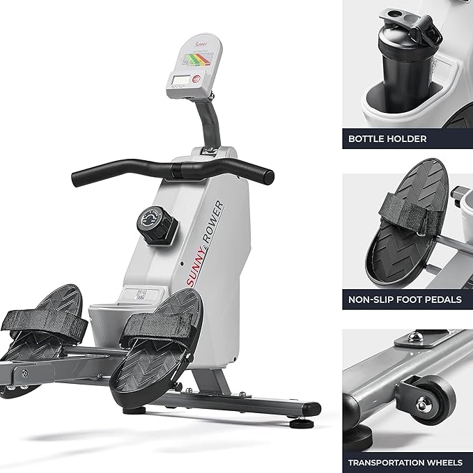 Sunny Health & Fitness Magnetic Rowing Machine for Home Exercise, Quiet & Smooth Rower with Compact Storage and Optional Free SunnyFit App Connectivity
