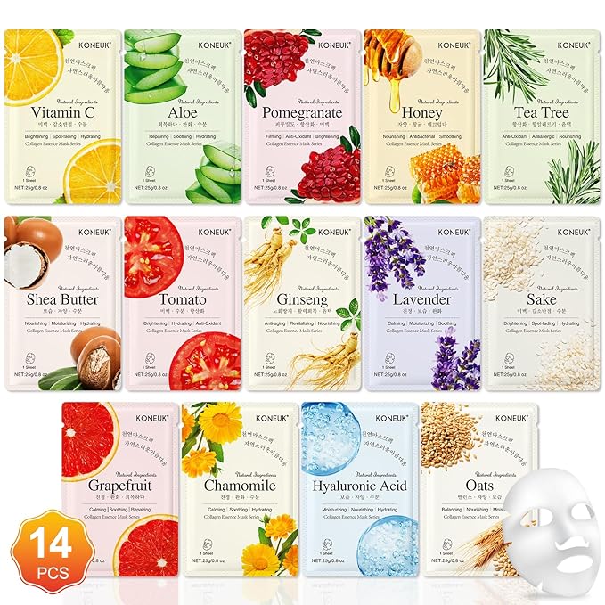 14 Pack Sheet Face Masks Skincare for All Skin Types, Hydrating Face Masks Suitable for Sensitive Skin, Bulk Facial Mask Set for Women Skin Care, Face Mask Gifts Set for Face Spa-GravixFit