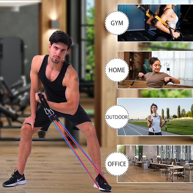 Resistance Bands with Handles for Working Out Women and Men, Exercise Bands with Door Anchor, Stretch Bands for Home Workouts, Simple Guide Included-GravixFit