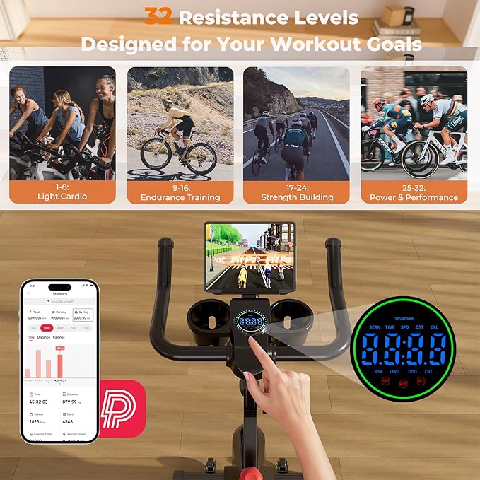 Superun Exercise Bike, Stationary Bikes for Home with Brake Pad, Low Noise Indoor Cycling Bike with 300LBS Weight Capacity, Workout Bike for Home Gym with Pad Mount LCD Monitor and Cup Holder