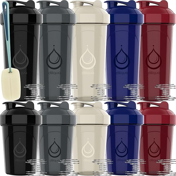 10 PACK- Shaker Bottles with Wire Whisks for Protein Mixes | Leakproof Blender Shaker Bottle Pack | BPA-Free & Dishwasher Safe | Large 28oz & Small 20oz shaker bottle | Shaker Cups for shakes-GravixFit