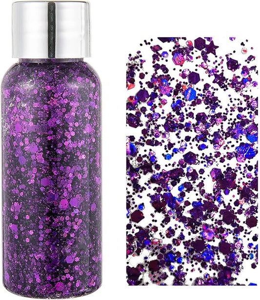 MAEPEOR Chunky Face Body Glitter Gel 19 Colors Mermaid Sequins Holographic Body Glitter Gel Long-Lasting Festival Makeup Glitter Paint for Face Body Hair Nails (30g, 06 Purple)-GravixFit