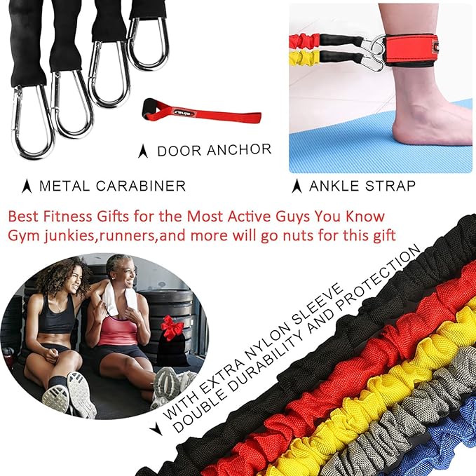 Resistance Bands, 15 Pieces Exercise Elastic Bands Set, 20lbs to 40lbs Resistance Tubes with Heavy Duty Protective Nylon Sleeves Anti-Snap for Fitness SUPALAK-GravixFit