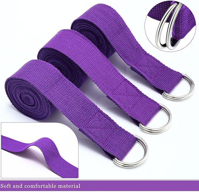 6 Pcs Yoga Strap for Stretching 8 Ft Yoga Exercise Adjustable Straps Bands with Safe Adjustable D Ring Buckle for Pilates Gym Workouts Fitness Improves Sitting Posture-GravixFit