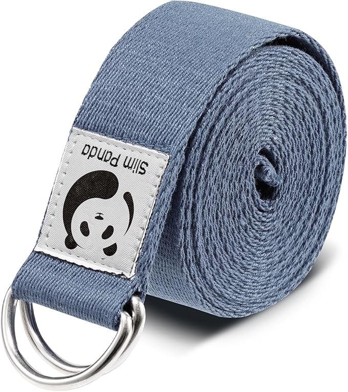 Slim Panda Yoga Strap for Stretching,Cotton Yoga Strap with Adjustable D-Ring Buckle,Non-Elastic Yoga Belt for Pilates,Gym Workouts,Physical Therapy,Improve Flexibility-GravixFit