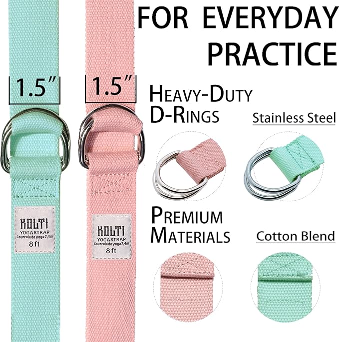 Yoga Exercise Adjustable Straps 8FT with Durable D-Ring for Pilates & Gym Workouts | Hold Poses, Stretch, Improve Flexibility & Maintain Balance-GravixFit