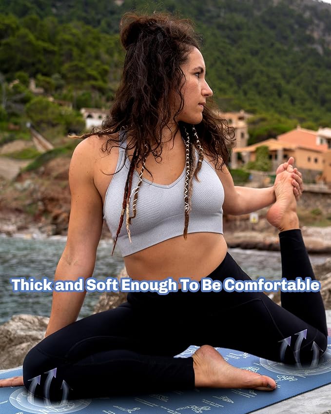 Instructional Travel Yoga Mat with 75 Poses & Exercises - Non-slip Exercise Mat for Home Workout, Includes Carrying Bag - Perfect for Beginners, 68"x24"x0.25"-GravixFit