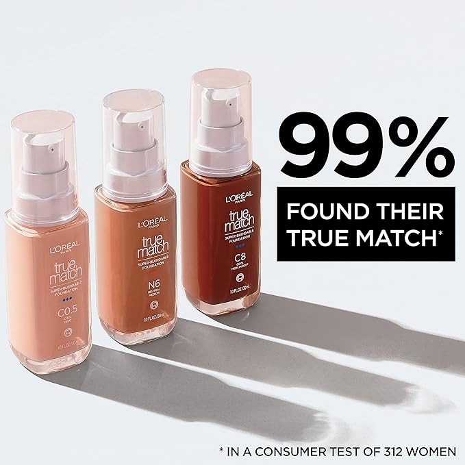 L’Oréal Paris True Match Super-Blendable Foundation, Medium Coverage Liquid Foundation Makeup with SPF 17, W10, Deep, 1 Fl Oz (Pack of 2)-GravixFit