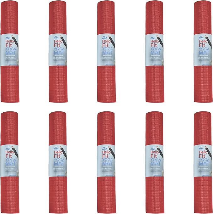 Hello Fit 10-Pack Yoga Mat, 68" x 24" Non Slip Exercise Mat, 4mm Thick Gym Mat for Fitness and Stretching, Bulk Non Toxic Yoga Mats for Schools and Studios-GravixFit