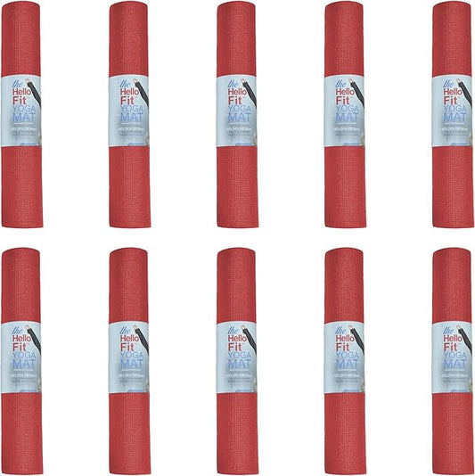 Hello Fit 10-Pack Yoga Mat, 68" x 24" Non Slip Exercise Mat, 4mm Thick Gym Mat for Fitness and Stretching, Bulk Non Toxic Yoga Mats for Schools and Studios-GravixFit
