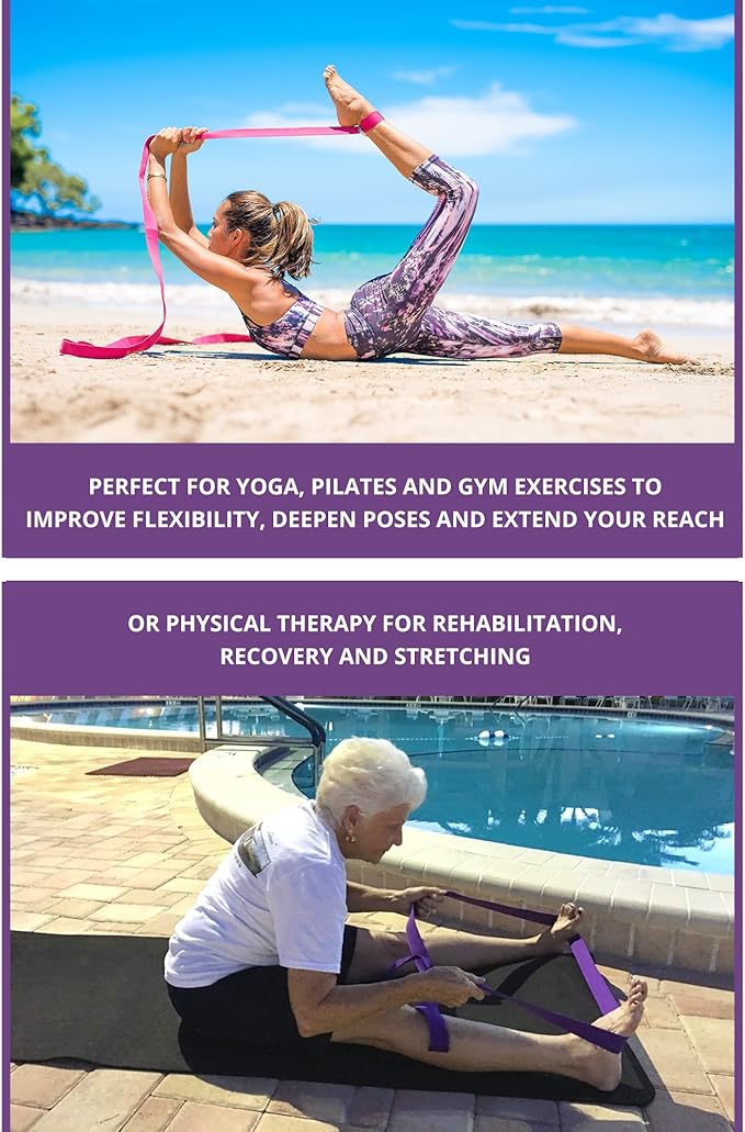 Clever Yoga - 8 ft Yoga Strap for Exercise & Physical Therapy, Leg Stretching Strap Yoga Accessories & Stretching Equipment, Leg Stretcher for Women & Men, Home Workout Essentials-GravixFit