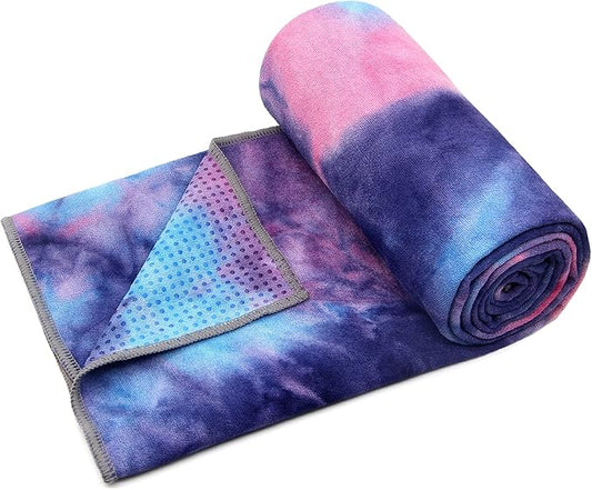 Eunzel Yoga Towel,Hot Yoga Mat Towel with Grip Dots Sweat Absorbent Non-Slip for Hot Yoga, Pilates and Workout 24" x72", Purple & Blue-GravixFit