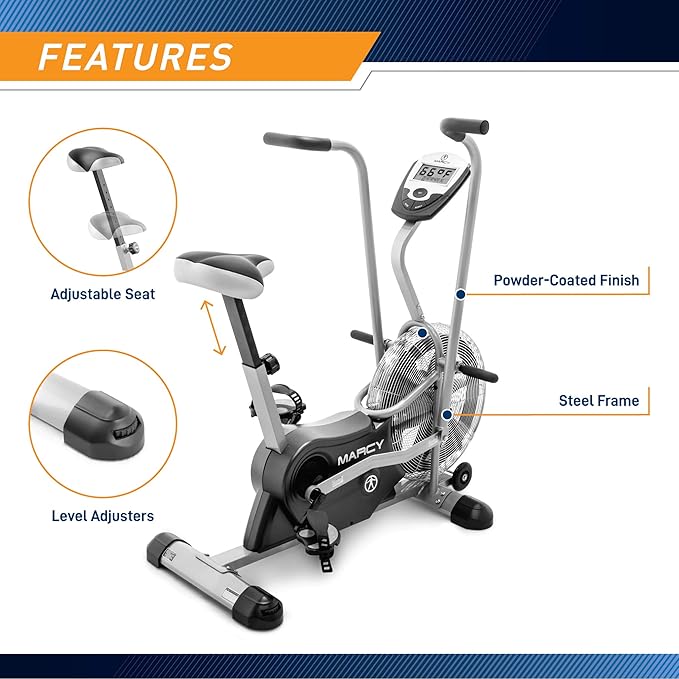 Marcy Air-Resistance Exercise Fan Bike With Dual Acction Handlebars-GravixFit