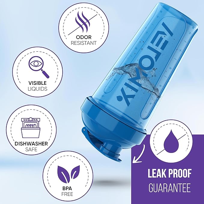 '-2 Pack- 28 oz Protein Shaker Bottles for Protein Mixes - 2x Wire Whisk | Leak Proof Shaker Cups for Protein Shakes | Protein Shaker Bottle Pack | Shakers for Protein Shakes-Blue&Transparent-GravixFit