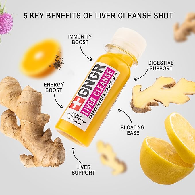 '+GNGR Liver Cleanse Shot, Cold-Pressed Ginger Shot with Milk Thistle, Dandelion Root, Turmeric Root, Immunity Shot for all natural Liver Support, Detox, Immunity, Digestion, Cleanse (2 Oz, Pack of 12)-GravixFit