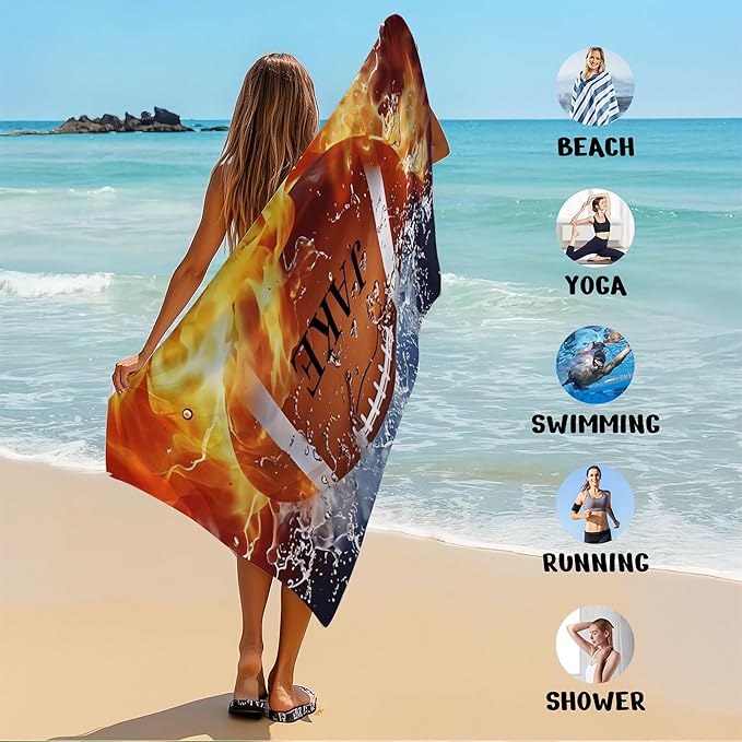 Personalized Beach Towel With Name, Custom Beach Towel with Text, Customized American Football Microfiber Pool Towel, Quick Dry & Absorbent Swim Towel for Adult,Anniversary, Birthday, Summer Holiday-GravixFit