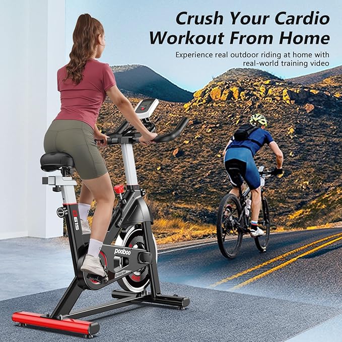 POOBOO Exercise Bike, Stationary Bike for Home Gym, Indoor Cycling Bike w/Comfortable Seat Cushion & Tablet Mount, Silent Belt Drive Indoor Bike for Cardio Workout-GravixFit