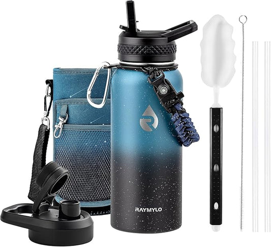 32oz Insulated Water Bottle, Triple Wall Vacuum Stainless Steel Water Bottles - Keeps Cold 48H, Reusable Metal water flask Jug for Gym, Sports, Camping, Hiking,Travel, Midnight Blue Speckle-GravixFit