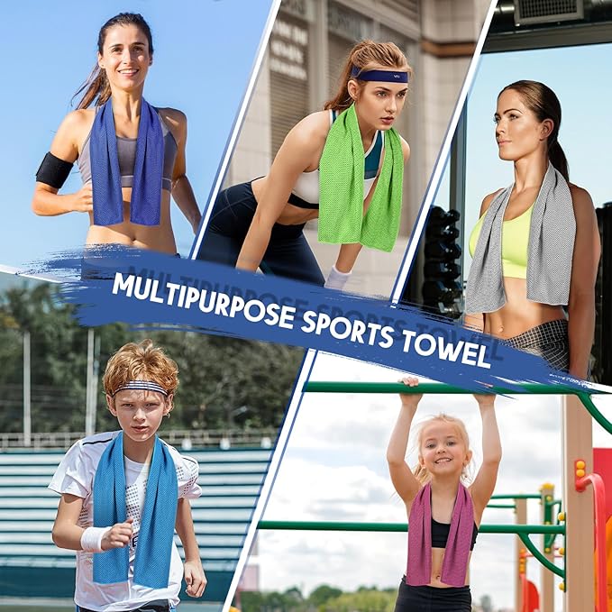 Cooling Towels 20 Pack, 40"x 12" Cooling Rags Neck Wraps for Sports with Carrying Pouch, Gym Cooling Neck Towels for Hor Weather, Sweat, Fitness, Travel-GravixFit
