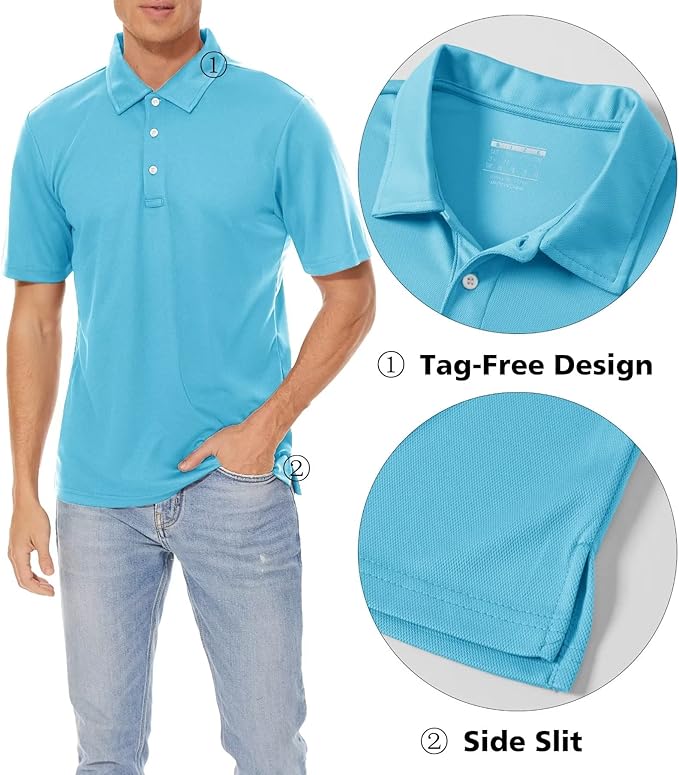 MAGCOMSEN Men's Polo Shirts 3 Buttons Casual Work T Shirts Quick Dry Short Sleeve Golf Shirt Pique Jersey Outdoor Performance-GravixFit