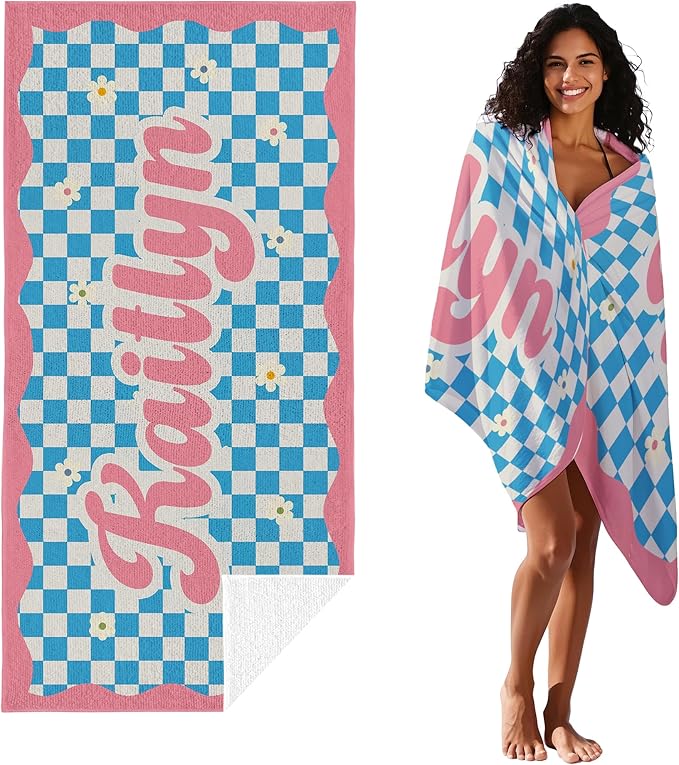 JML Personalized Beach Towel with Name, Custom Flower Beach Towel, Customized Microfiber Pool Towel, Quick Dry & Absorbent Swim Towel for Adult,Mother's Day, Birthday, Summer Holiday,Vacation-GravixFit