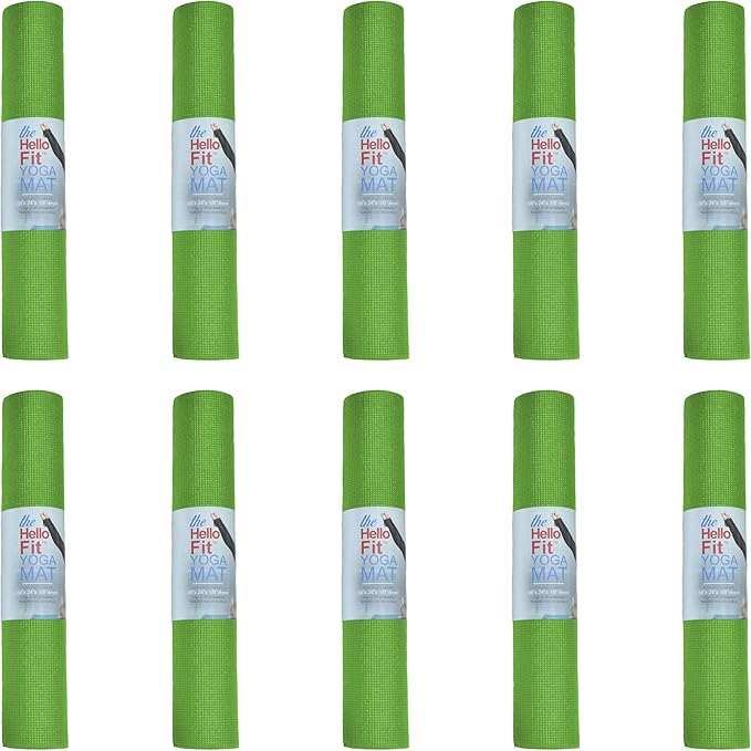Hello Fit 10-Pack Yoga Mat, 68" x 24" Non Slip Exercise Mat, 4mm Thick Gym Mat for Fitness and Stretching, Bulk Non Toxic Yoga Mats for Schools and Studios-GravixFit
