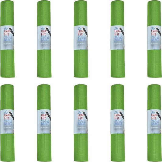 Hello Fit 10-Pack Yoga Mat, 68" x 24" Non Slip Exercise Mat, 4mm Thick Gym Mat for Fitness and Stretching, Bulk Non Toxic Yoga Mats for Schools and Studios-GravixFit