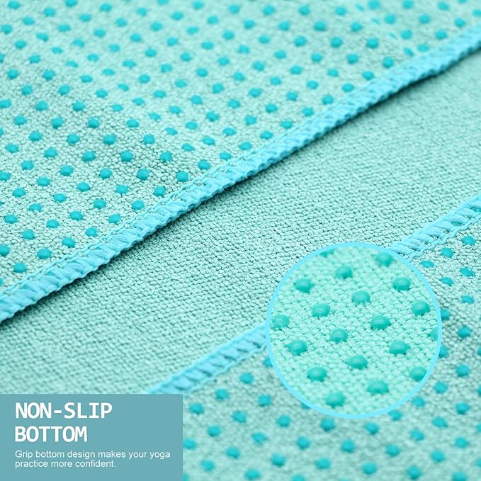 Eunzel Yoga Towel,Hot Yoga Mat Towel with Grip Dots Sweat Absorbent Non-Slip for Hot Yoga, Pilates and Workout 24" x72", Teal-GravixFit