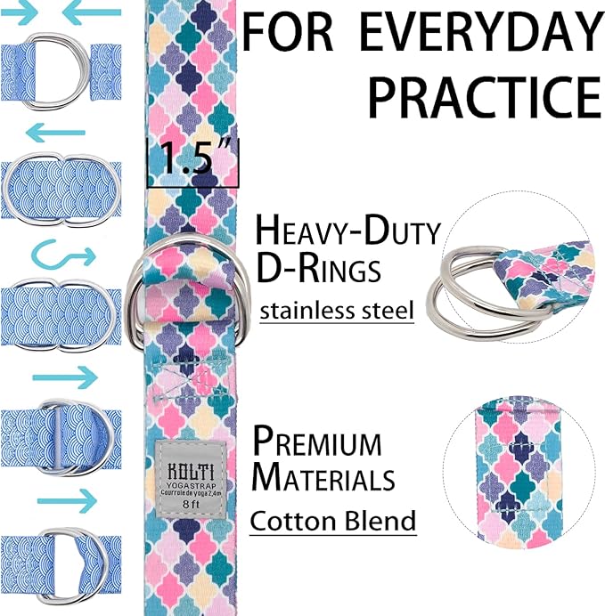 Yoga Exercise Adjustable Straps 8FT with Durable D-Ring for Pilates & Gym Workouts | Hold Poses, Stretch, Improve Flexibility & Maintain Balance-GravixFit