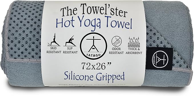 Tatago Hot Yoga Mat Towel Non Slip for Hot Yoga (72 inch) Our Hot Yoga Towel Non Slip Silicone Dabs & Absorbent Microfiber Blend Gives You More Grip As You Drip (Nube Gris-72, Standard - 72")-GravixFit