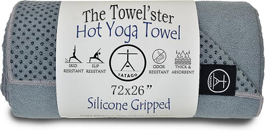 Tatago Hot Yoga Mat Towel Non Slip for Hot Yoga (72 inch) Our Hot Yoga Towel Non Slip Silicone Dabs & Absorbent Microfiber Blend Gives You More Grip As You Drip (Nube Gris-72, Standard - 72")-GravixFit