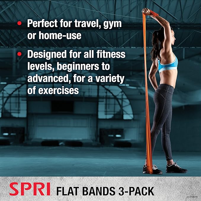 SPRI Flat Bands 3-Pack - Resistance Band Kit Set with 3 Levels of Resistance - Exercise Bands for Strength Training, Flexibility, & Body Workout - Versatile Fitness Tool - Light, Medium, and Heavy-GravixFit