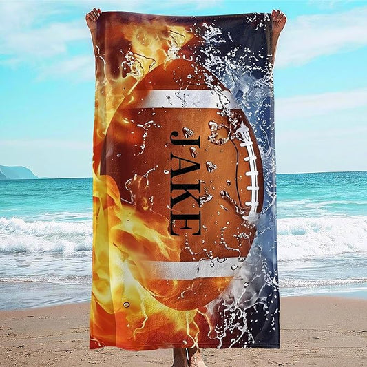 Personalized Beach Towel With Name, Custom Beach Towel with Text, Customized American Football Microfiber Pool Towel, Quick Dry & Absorbent Swim Towel for Adult,Anniversary, Birthday, Summer Holiday-GravixFit