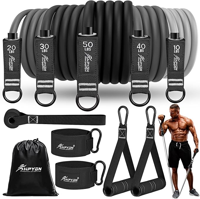 HPYGN Resistance Bands, Exercise Bands for Working Out, Workout Bands Men, Fitness Band with Handle, Door Anchor, Home Gym Equipment for Musle Training, Physical Therapy, Strength Training, Shape Body-GravixFit