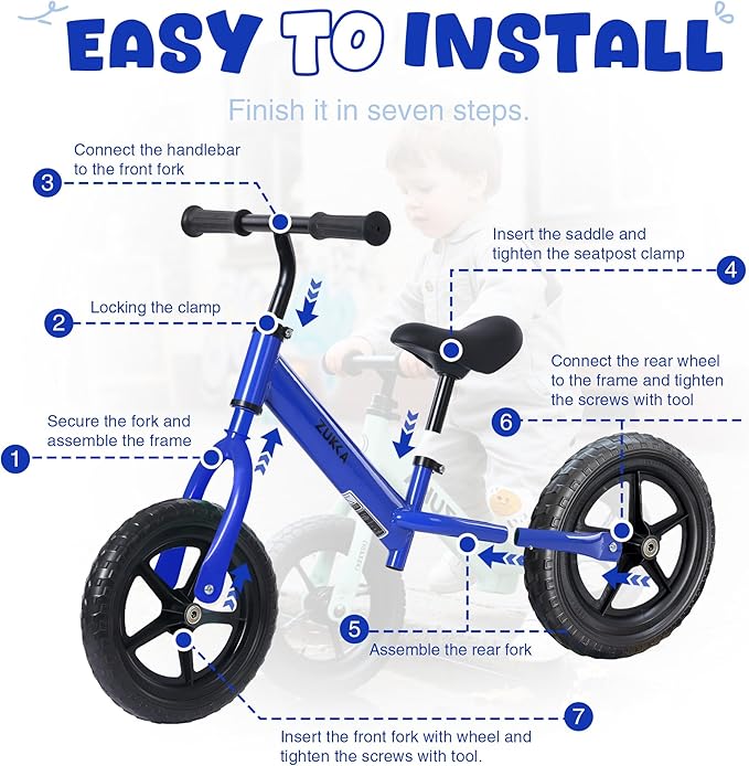 12 inch Toddler Balance Bike Adjustable Handlebar & Seat Anti-Slip Grip Suitable for 2-5 Years Old with Footrest Lightweight for Tolddlers Boys Girls Multiple Colors to Choose-GravixFit