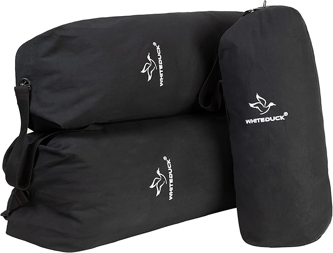 WHITEDUCK Top Load Canvas Folding Duffel Bag, Water Resistant Army Style Shoulder Bag for Men and Women- Gym, Sports, Travel, Hiking, Camping, Backpacking (Large 25" x 42",Black)-GravixFit