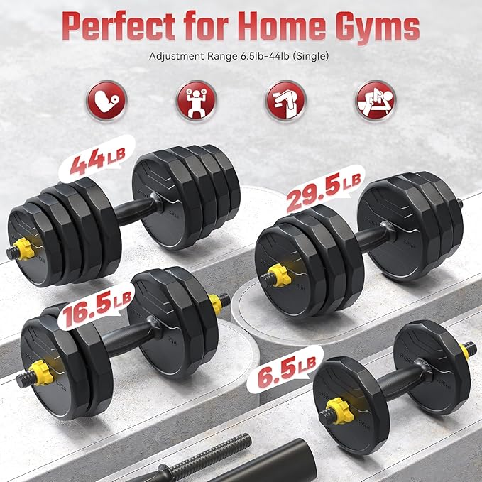 FEIERDUN Adjustable Dumbbells, 40/48/68/88lbs Free Weight Set with 4 Modes, Used as Barbell, Kettlebells, Push up Stand, Fitness Exercises for Home Gym Suitable Men/Women-GravixFit