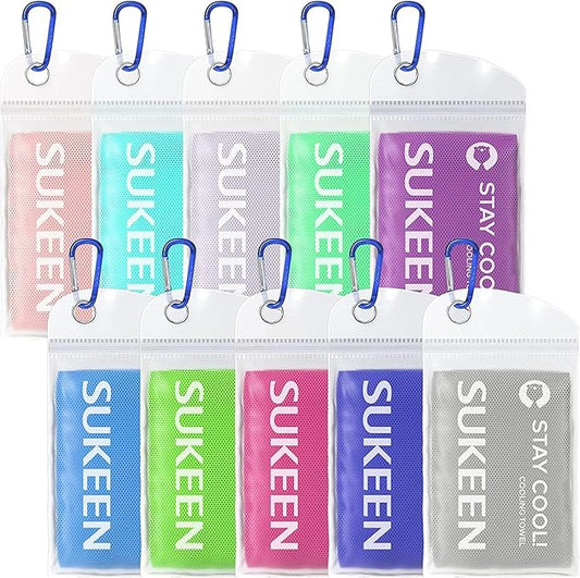Sukeen 10 Pack Cooling Towels (40"x12") for Sweat, Quick-Drying Neck Cooling Wraps, Soft Breathable Cooling Towels for Neck and Face, Chilly SportsTowel for Yoga, Sport, Running, Workout-GravixFit