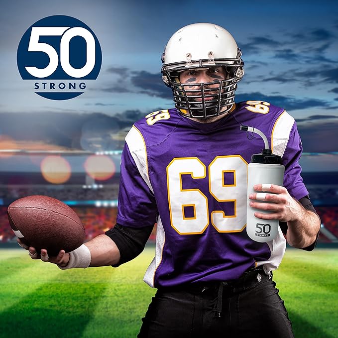 50 Strong 1 Liter BPA-Free Plastic Round Sports Water Bottle with Straw - 6 Pack-GravixFit