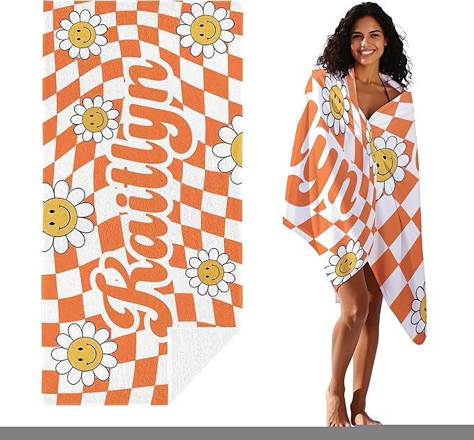 JML Personalized Beach Towel with Name, Custom Flower Beach Towel, Customized Microfiber Pool Towel, Quick Dry & Absorbent Swim Towel for Adult,Anniversary, Birthday, Summer Holiday,Vacation-GravixFit