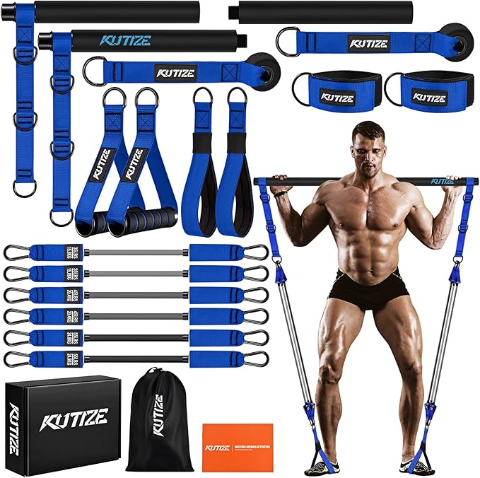 Pilates Bar Kit with Resistance Bands, Heavy Duty Pilates Equipment for Men, Strength Training Bar for Legs, Hip, Back, Arm, Abs, Chest, Shoulders, Portable Home Gym Full Body Workout Equipment-GravixFit